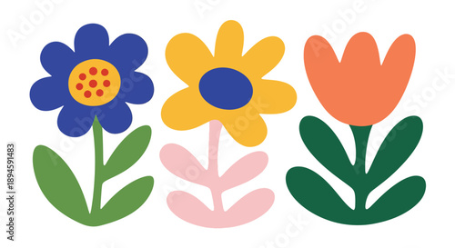 Stylized Retro Flowers Arrangement