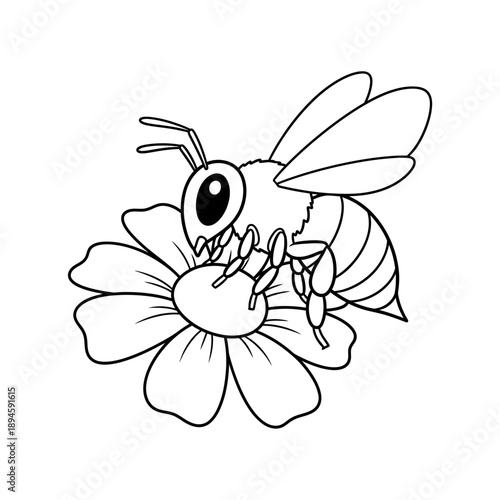 Bee Collecting Nectar from Flower Illustration.