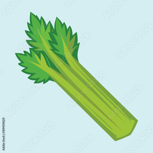 Isolated cartoon celery stalk on light blue background promotes healthy eating