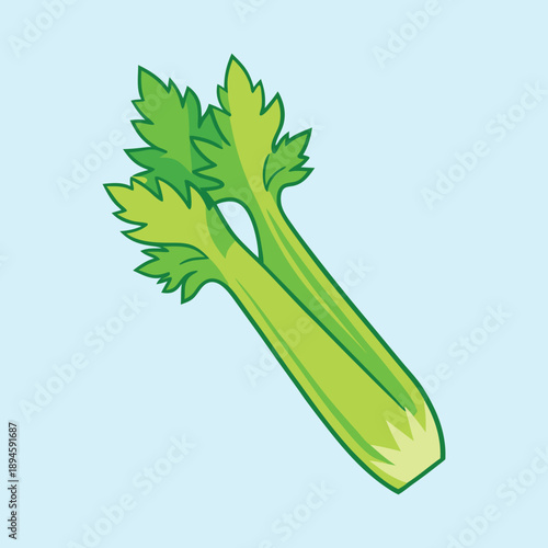 Illustration of fresh green celery with leaves on a pastel background