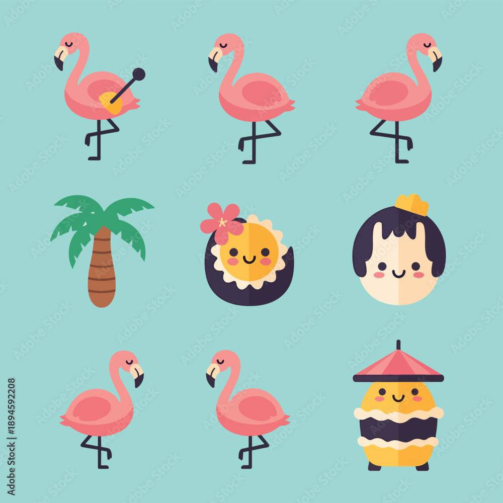 Obraz premium Cute Flamingo and Summer Elements Collection