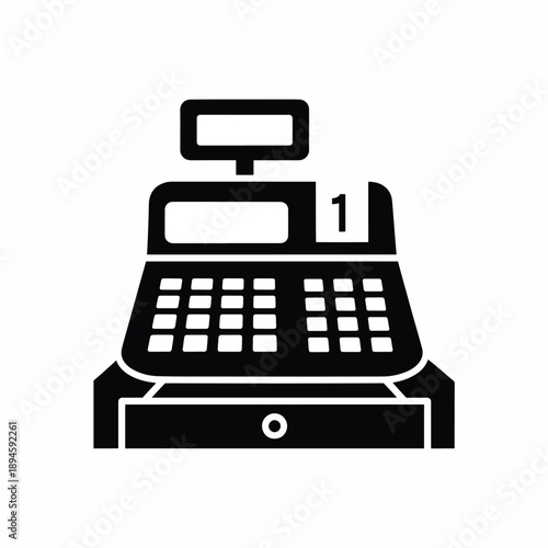 Black Cash Register Icon Isolated on White