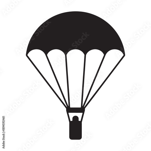 A person parachutes down in a peaceful serene natural landscape silhouette vector shilhoutte icon use as a symbol, web graphic design, and infographic icon