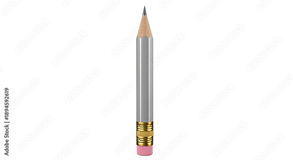 Naklejka premium Sharpened Silver Pencil with Gold Ferrule and Pink Eraser