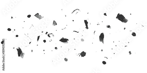 A grunge black ink splat vector illustration featuring a textured paint splash and liquid drip pattern on a white background for artistic design elements