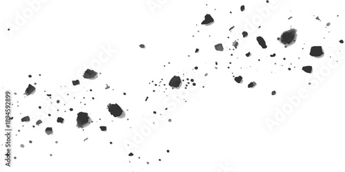 Black ink splats and blots create a grunge texture background with paint splatters, liquid drips, and artistic stains in a vector illustration pattern