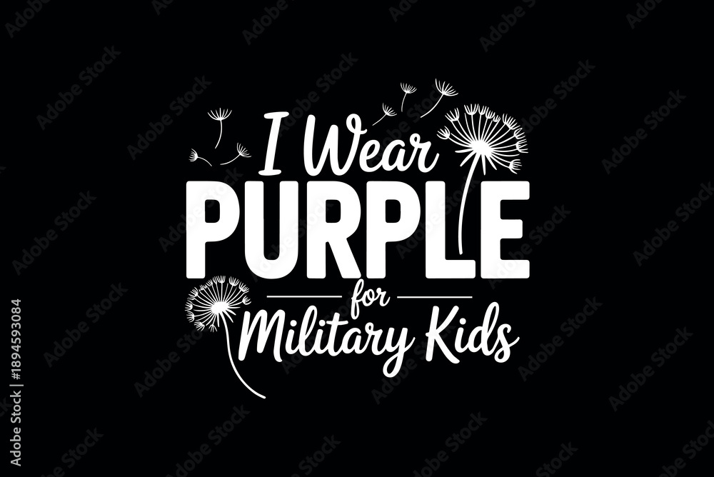 Obraz premium Bold text supporting military kids with purple theme on black background for awareness campaign