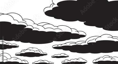 Black and white cartoon clouds in the sky scene