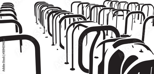 Black and white illustration of bike parking rack design