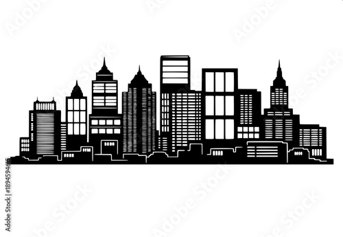 Minimal black silhouette of Riyadh city skyline, featuring Kingdom Centre Tower cutout, modern skyscrapers and mosque domes, flat vector style, white background, clean edges