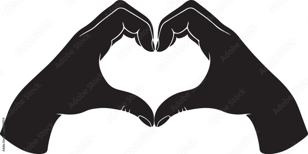 Fototapeta premium Heart Shape Made with Hands Silhouette IconRomantic Hands Heart Silhouette for Valentines DayLove and Friendship Heart Hands Silhouette IllustrationHand Gesture Heart Symbol for Love and Peace