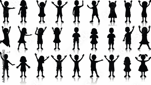 Collection of happy children silhouettes in various poses