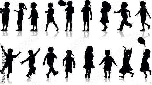 Children playing and running in various fun poses