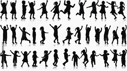 Children in various joyful dance poses and movements