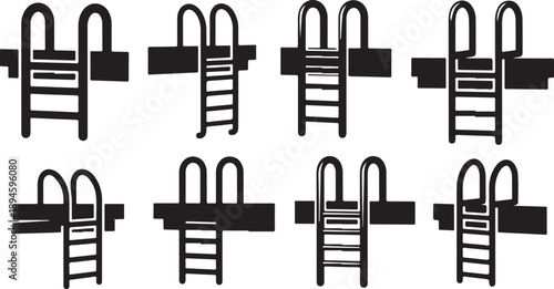 Black and white pool ladder icons in a row