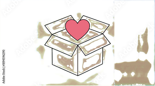 cartoon box with heart inside  symbol of love and surprise