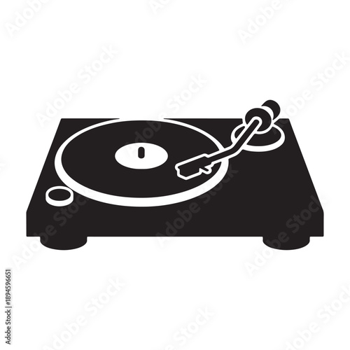 A turntable with a chain attached to it sits on a white background silhouette vector shilhoutte icon use as a symbol, web graphic design, and infographic icon