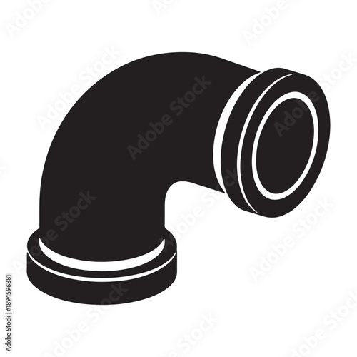 A black pipe elbow fitting on a white background silhouette vector shilhoutte icon use as a symbol, web graphic design, and infographic icon