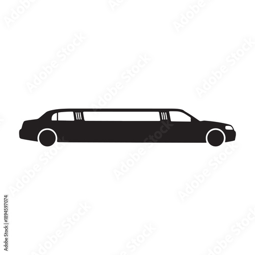 A sleek black limousine silhouette against a clean white background for luxury transportation vector shilhoutte icon use as a symbol, web graphic design, and infographic icon