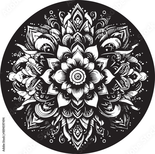 Black and White Mehndi Design Vector | Intricate Henna Art Illustration