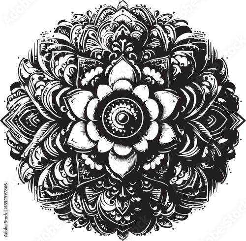 Black and White Mehndi Design Vector | Intricate Henna Art Illustration
