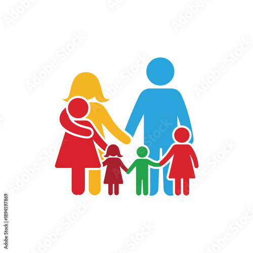 Family of Six Icon Colorful Vector Graphic