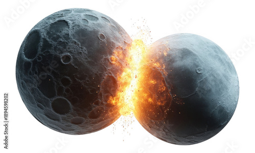 Collision of two planets explosion space astronomy isolated on a transparent background