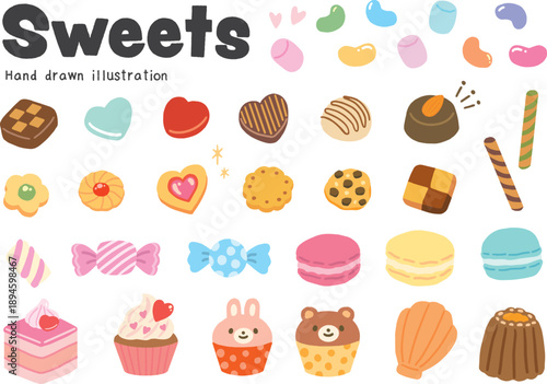 お菓子のかわいいイラストアイコンセット