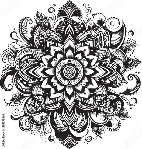 Black and White Mehndi Design Vector | Intricate Henna Art Illustration