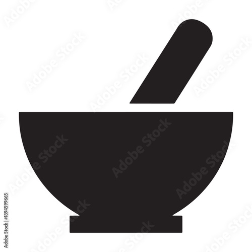 A black silhouette of a mortar and pestle against a white background silhouette vector shilhoutte icon use as a symbol, web graphic design, and infographic icon