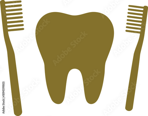 Golden tooth and toothbrushes isolated on white background teeth brushing