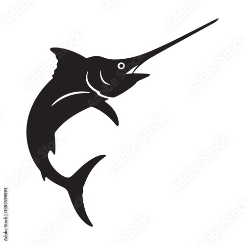A marlin fish jumps out of the water in silhouette mode vector shilhoutte icon use as a symbol, web graphic design, and infographic icon