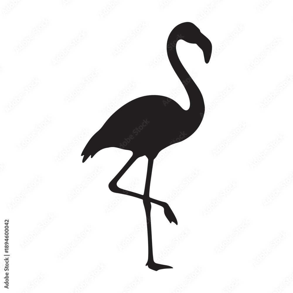 Fototapeta premium A black silhouette of a flamingo stands alone in stark contrast vector shilhoutte icon use as a symbol, web graphic design, and infographic icon