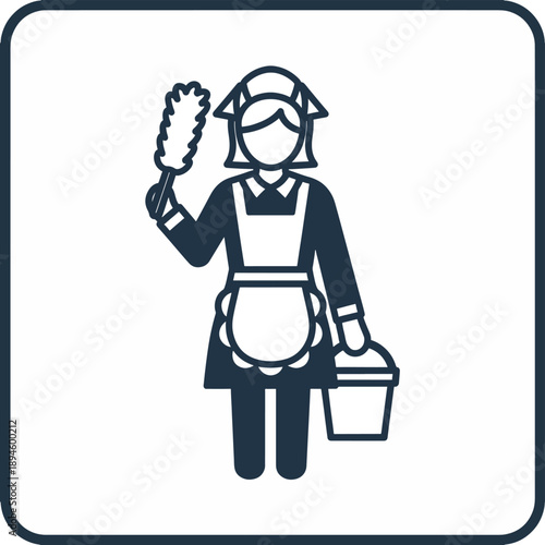 Maid with Duster and Bucket Icon
