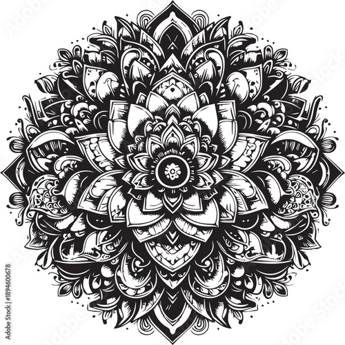 Black and White Mehndi Design Vector | Intricate Henna Art Illustration