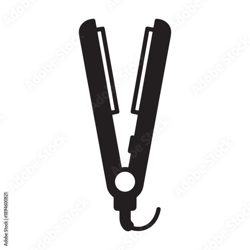 A hair straightener in silhouette against a clean white background vector shilhoutte icon use as a symbol, web graphic design, and infographic icon