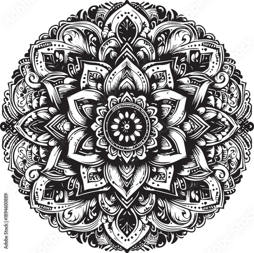 Black and White Mehndi Design Vector | Intricate Henna Art Illustration