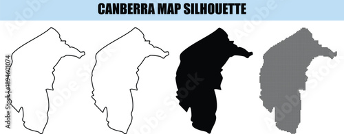 Canberra map silhouette illustration showing outline solid fill dotted pattern and clean background for design and print