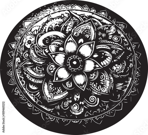 Black and White Mehndi Design Vector | Intricate Henna Art Illustration