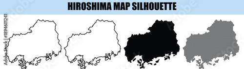 Bild auf Leinwand Hiroshima map silhouette pack with outline filled and halftone textures for regi
