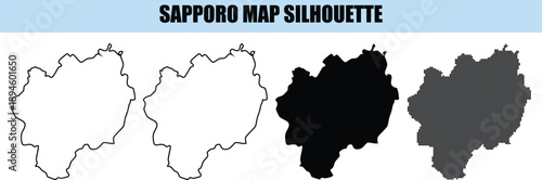 Sapporo map silhouette collection featuring clean outlines and textured halftone patterns for professional graphic design