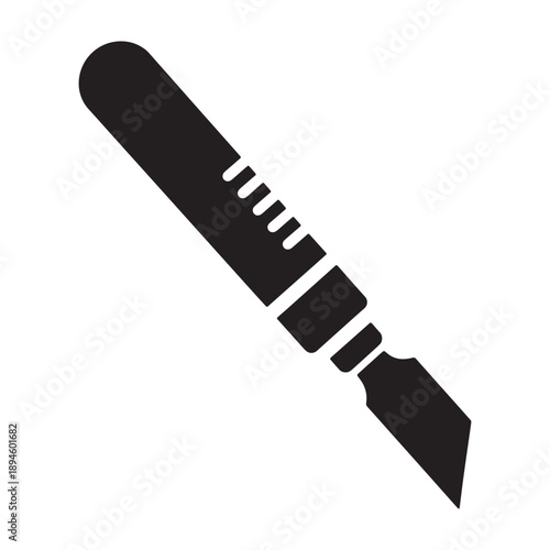 A utility knife lies isolated on a clean white background silhouette vector shilhoutte icon use as a symbol, web graphic design, and infographic icon