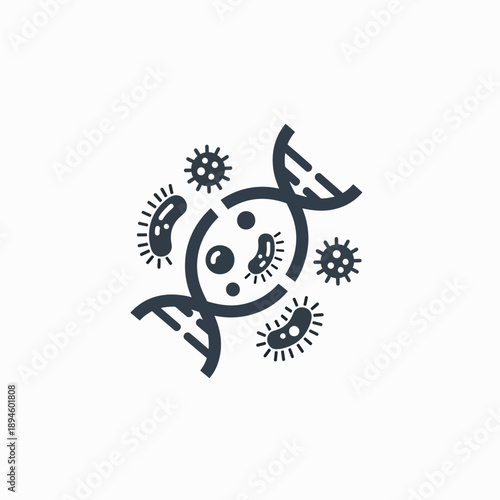 DNA Strand with Viruses and Bacteria Icon