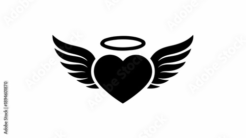 Symbolic angel heart with wings and halo in modern design
