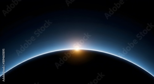 Cinematic Sunrise Light Over Dark Earth Planet Horizon in Space