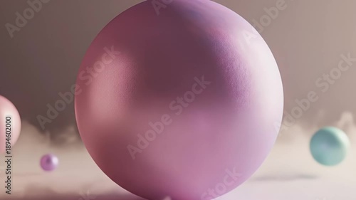 Abstract spheres floating in a dreamy cloudscape with soft lighting and colors.