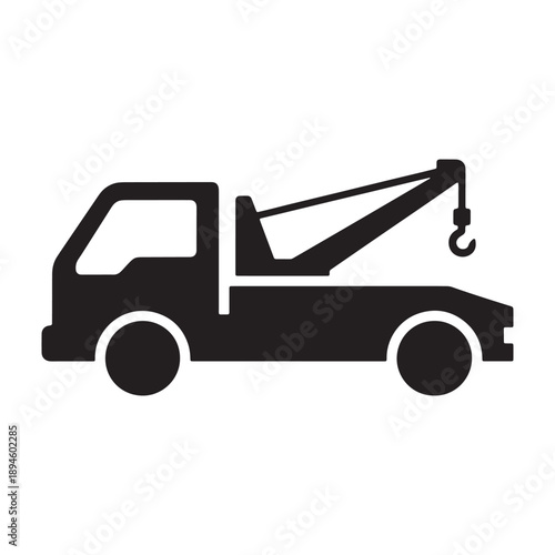 A tow truck silhouette stands alone against a clean white background silhouette vector shilhoutte icon use as a symbol, web graphic design, and infographic icon