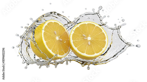 Lemon Halves Splashing in Water