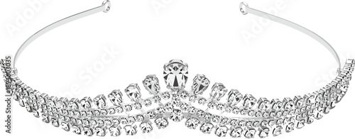 Elegant silver crystal bridal tiara with sparkling diamond rhinestones and teardrop gems isolated on white background for wedding fashion, prom, and luxury queen pageant accessories