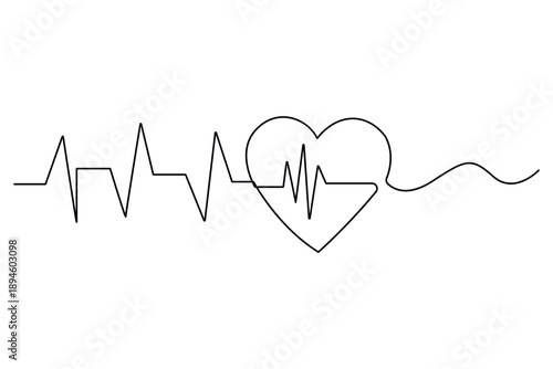 Continuous one line drawing of heart with heartbeat ecg vector illustration
